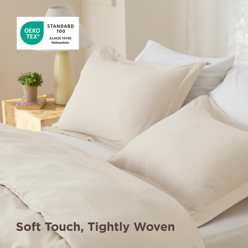 Bedsure Textured Duvet Cover King Size - Cotton-Like Polyester Jacquard Duvet Cover Set for All Seasons - 3 Pieces Ultra Soft Bedding Set with 2 Pillow Shams, NO Comforter (Beige, King, 104" x 90") - Image 3