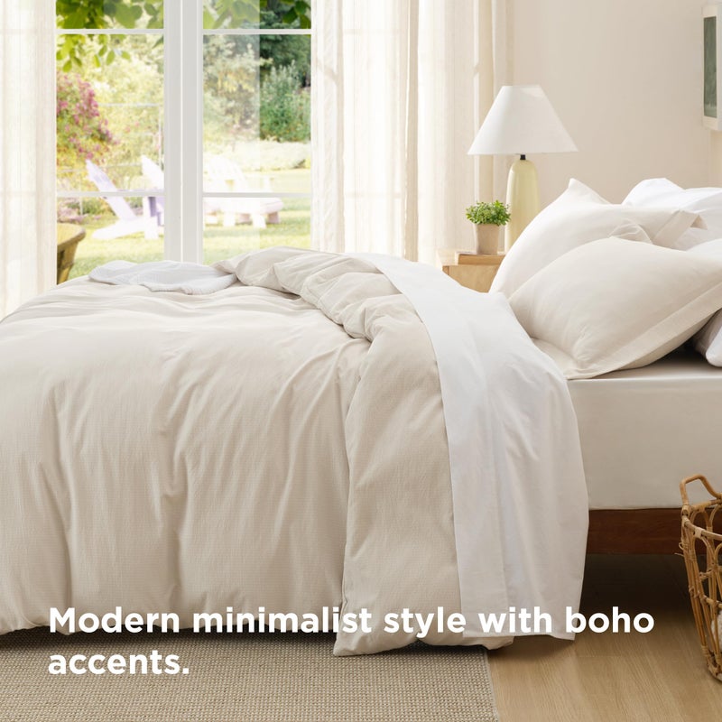 Bedsure Textured Duvet Cover King Size - Cotton-Like Polyester Jacquard Duvet Cover Set for All Seasons - 3 Pieces Ultra Soft Bedding Set with 2 Pillow Shams, NO Comforter (Beige, King, 104" x 90") - Image 5