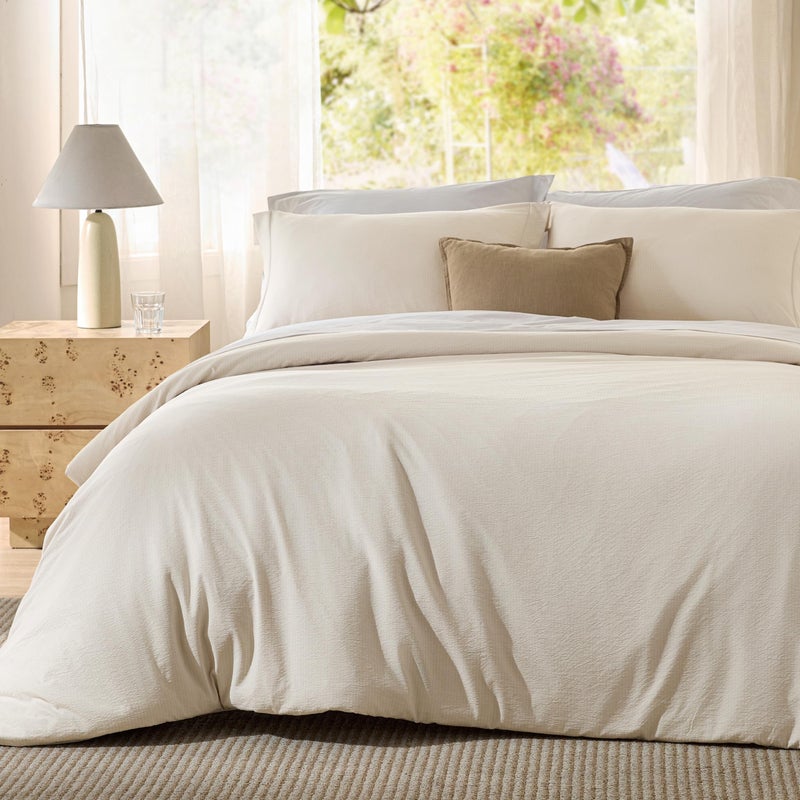 Bedsure Textured Duvet Cover King Size - Cotton-Like Polyester Jacquard Duvet Cover Set for All Seasons - 3 Pieces Ultra Soft Bedding Set with 2 Pillow Shams, NO Comforter (Beige, King, 104" x 90") - Image 1