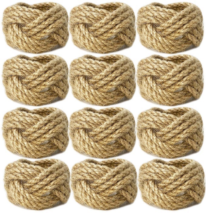 WOVEN NAPKIN RINGS BULK SET OF 12 FARMHOUSE BURLAP JUTE NAPKIN RINGS FOR DINNING TABLE NAUTICAL NAPKIN RING HOLDERS TABLE DECOR FOR PARTY GATHERING BANQUET WEDDING BIRTHDAY
