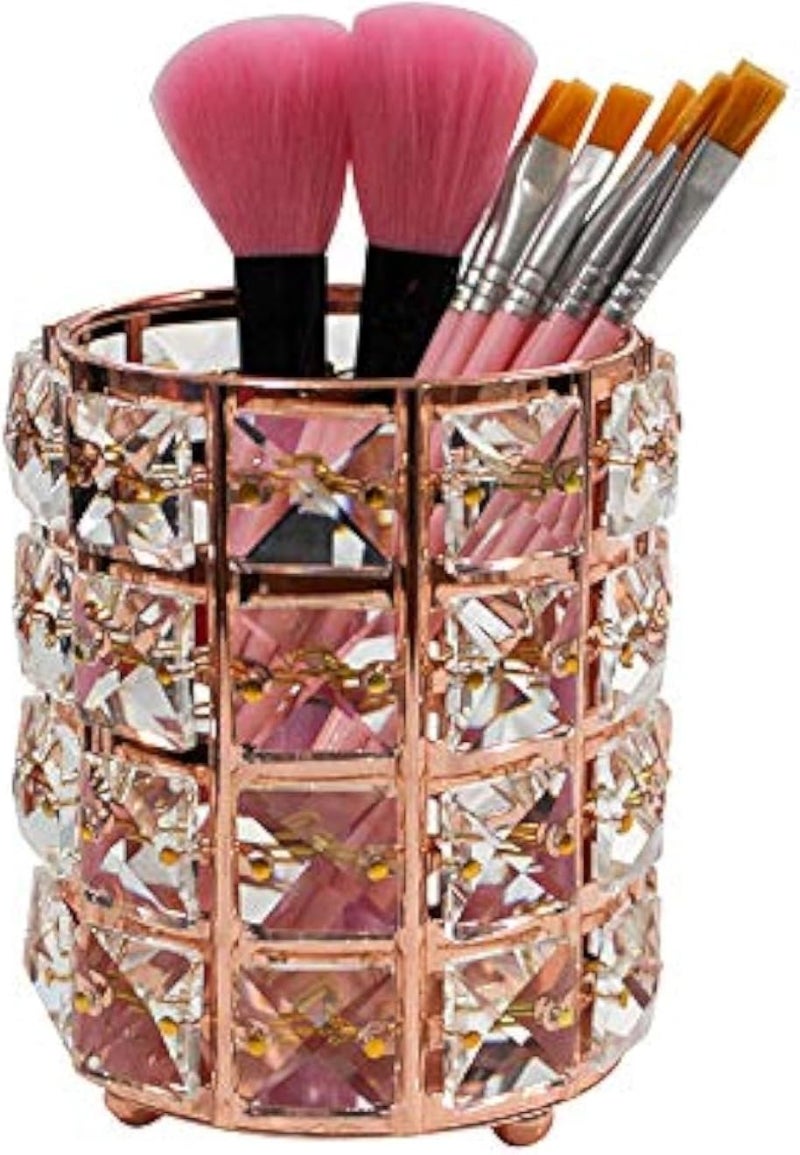 حامل فرش مكياج مصنوع يدويًا من الكريستال من ماكدو - ذهبي وردي