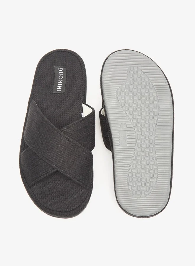 DUCHINI Duchini Men's Waffle Textured Cross Strap Bedroom Slides