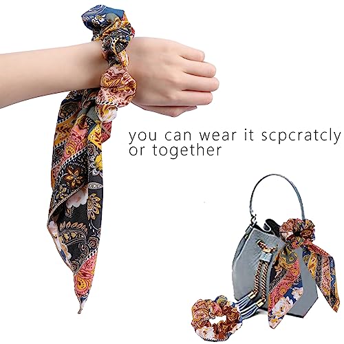 Cutewing Paisley Scrunchie Hair Accessories - Chiffon Hair Scarf Bandana, Scrunchies, Ribbons, Ponytail Holders, and Bow Scrunchies for Women (6PCS) - Image 4