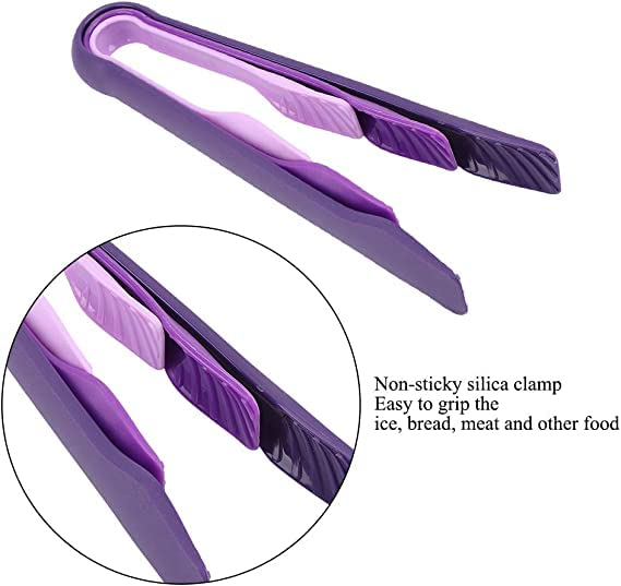 PRAYAS 3Pcs Kitchen Tongs, Multifunctional Silicone Tong Cooking Tongs Food Clamps Salad Clip Kitchen Baking Cooking Tool (Purple) - Image 5