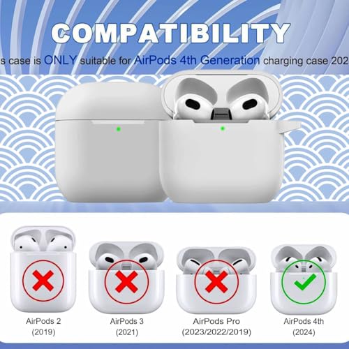 Emoh Roced for Apple Airpods 4th Generation Case Cover(2024), Silicone Case with Cleaner Kit & Keychain Compatible Compatible with Airpods 4 (Light Grey) - Image 2