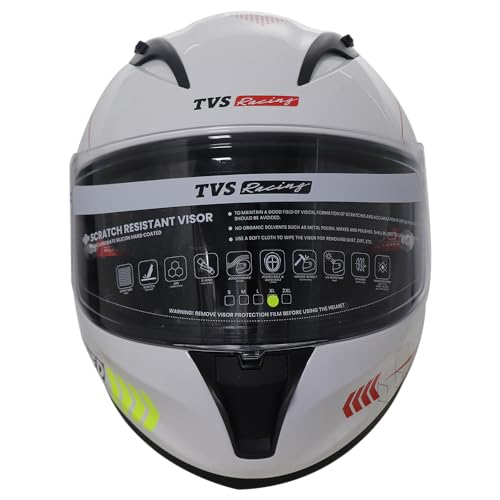 TVS Racing Helmet for Men, Anti-Fog Pin-Lock, Aerodynamic Design & DOT/ISI/ECE Certified, Premium Bike Helmet with Secure Fastening (White - M) - Image 2
