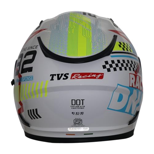 TVS Racing Helmet for Men, Anti-Fog Pin-Lock, Aerodynamic Design & DOT/ISI/ECE Certified, Premium Bike Helmet with Secure Fastening (White - M) - Image 3