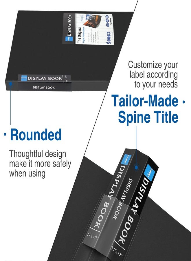 سويز حافظة أعمال فنية من Sooez، مقاس 11 × 17 بوصة، حافظة كبيرة مزودة بـ 30 جيبًا وأوراق داخلية سوداء، تحتوي على 60 صفحة عرض، كتاب تقديم مقاس 11 × 17 بوصة - Image 3