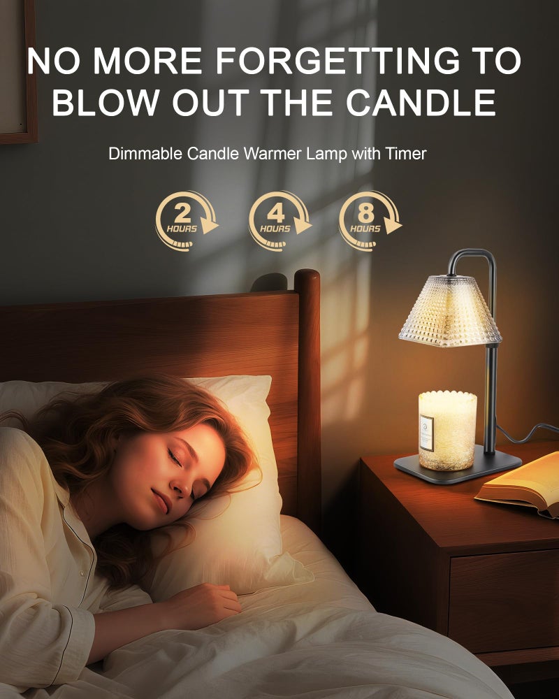 Homewarm مصباح تسخين الشموع مع مؤقت ومخفض - هدايا عيد الحب وأعياد الميلاد للنساء والأمهات وهدايا الفيل الأبيض وزينة المنزل والغرفة، مصباح تسخين الشمع القابل للتعديل لشموع الجرة المعطرة مع 2 لمبة - Image 2