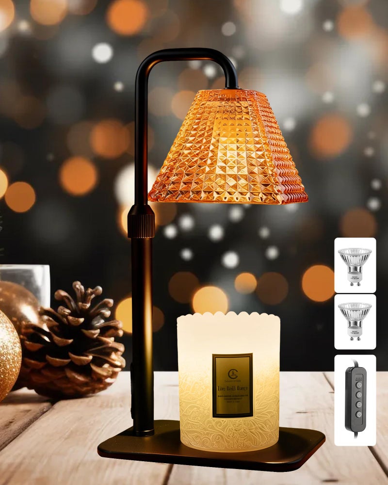 Homewarm مصباح تسخين الشموع مع مؤقت ومخفض - هدايا عيد الحب وأعياد الميلاد للنساء والأمهات وهدايا الفيل الأبيض وزينة المنزل والغرفة، مصباح تسخين الشمع القابل للتعديل لشموع الجرة المعطرة مع 2 لمبة - Image 1