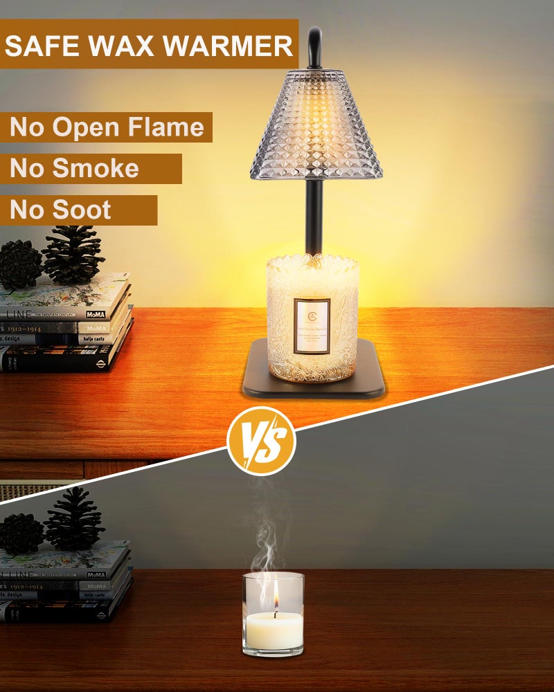 Homewarm مصباح تسخين الشموع مع مؤقت ومخفض - هدايا عيد الحب وأعياد الميلاد للنساء والأمهات وهدايا الفيل الأبيض وزينة المنزل والغرفة، مصباح تسخين الشمع القابل للتعديل لشموع الجرة المعطرة مع 2 لمبة - Image 5
