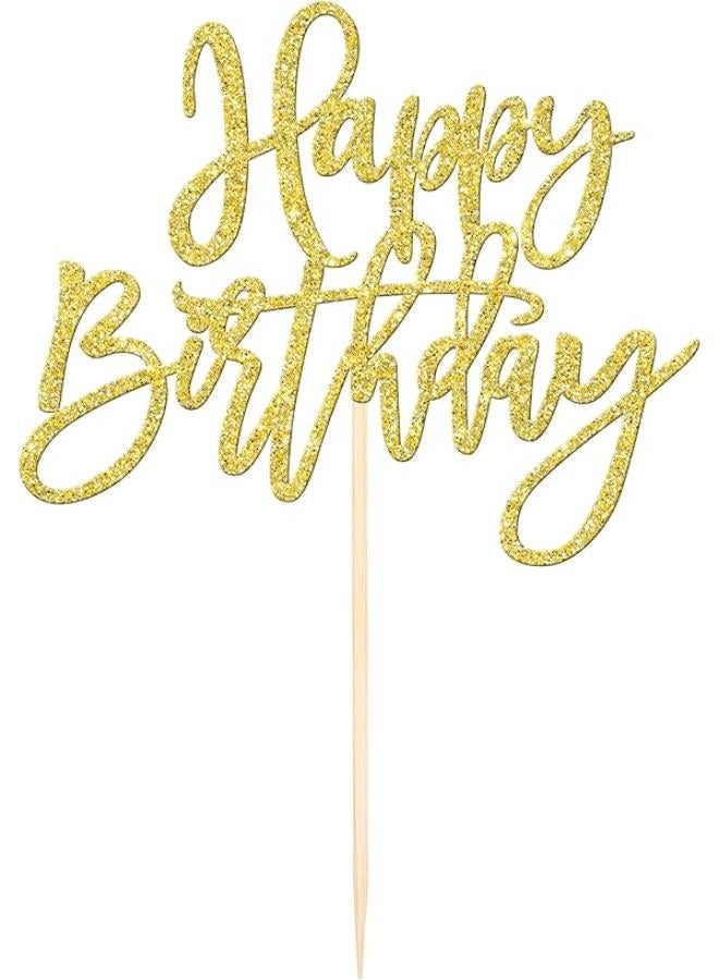 1 PCS Happy Birthday Cake Topper Glitter Happy Birthday Cake Pick for Celebrating Happy Birthday Anniversary Theme Party Cake Decorations Supplies Gold - Image 2