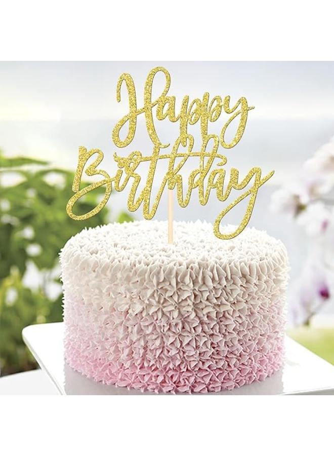1 PCS Happy Birthday Cake Topper Glitter Happy Birthday Cake Pick for Celebrating Happy Birthday Anniversary Theme Party Cake Decorations Supplies Gold - Image 3