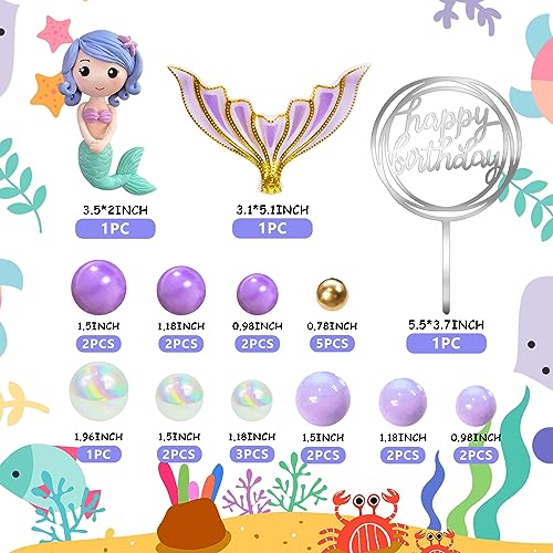 DRWATE Mermaid Cake Toppers Under the Sea Mermaid Tail Cake Decorations Gold Purple Pearl Ball for Girl Kid Birthday Party Theme Party Baby Shower Supplies (Style 2) - Image 2