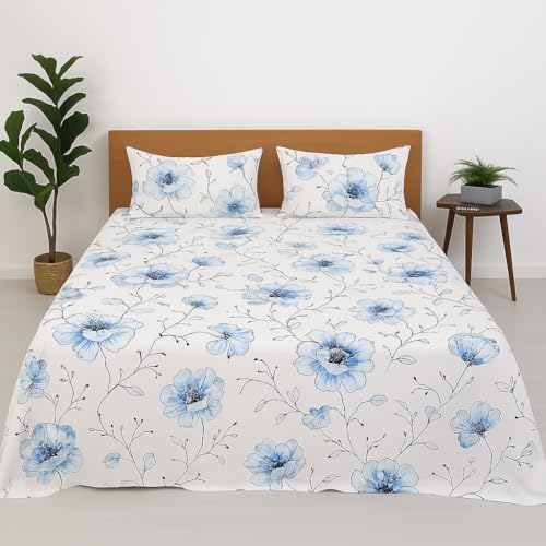 Cottington Lane King Size Bedsheet 108x108 Inches – Blue Blossom Design | Soft Microfiber, Breathable & Wrinkle-Free | Includes 2 Matching Pillow Covers - Image 1