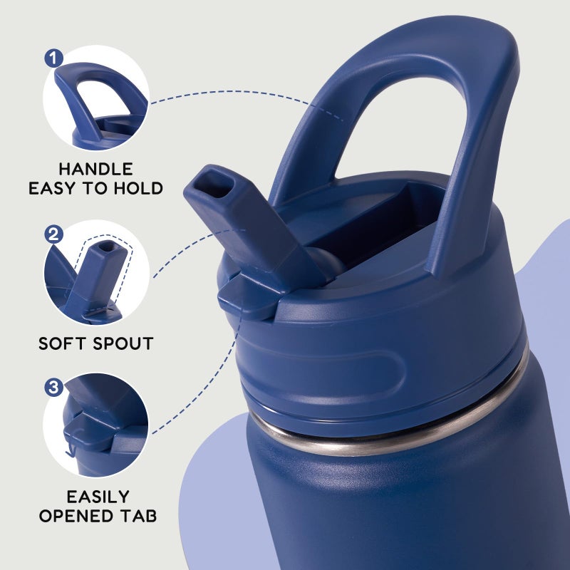 Fijinhom 12oz Kids Water Bottle for School, Toddler Bottles with Straws, Stainless Steel Vacuum Insulated Water Bottle for Boys&Girls, Leak-Proof, BPA-Free, Blue Black - Image 4