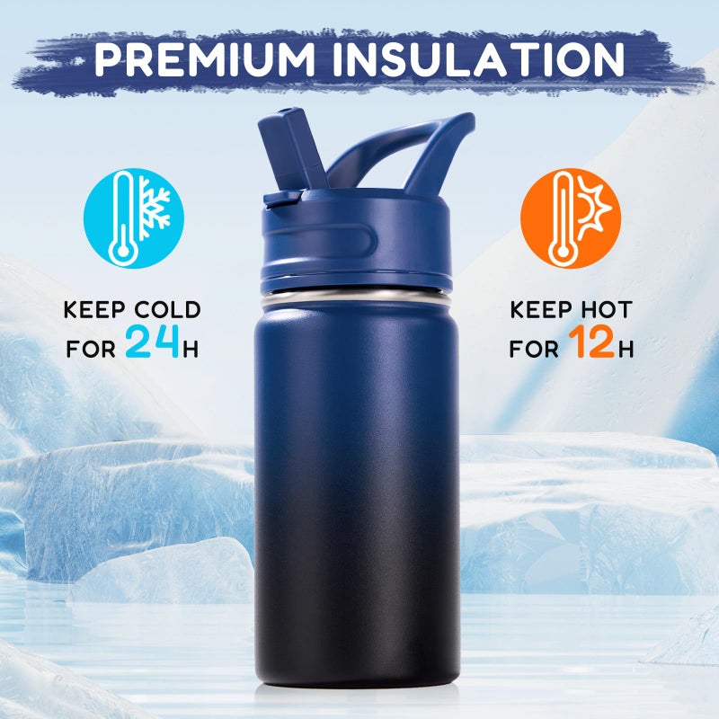 Fijinhom 12oz Kids Water Bottle for School, Toddler Bottles with Straws, Stainless Steel Vacuum Insulated Water Bottle for Boys&Girls, Leak-Proof, BPA-Free, Blue Black - Image 5