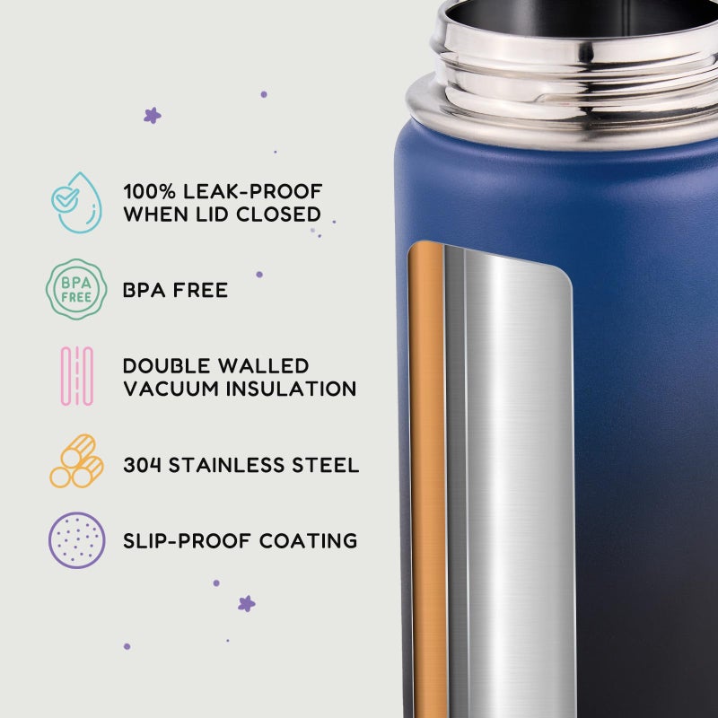 Fijinhom 12oz Kids Water Bottle for School, Toddler Bottles with Straws, Stainless Steel Vacuum Insulated Water Bottle for Boys&Girls, Leak-Proof, BPA-Free, Blue Black - Image 3