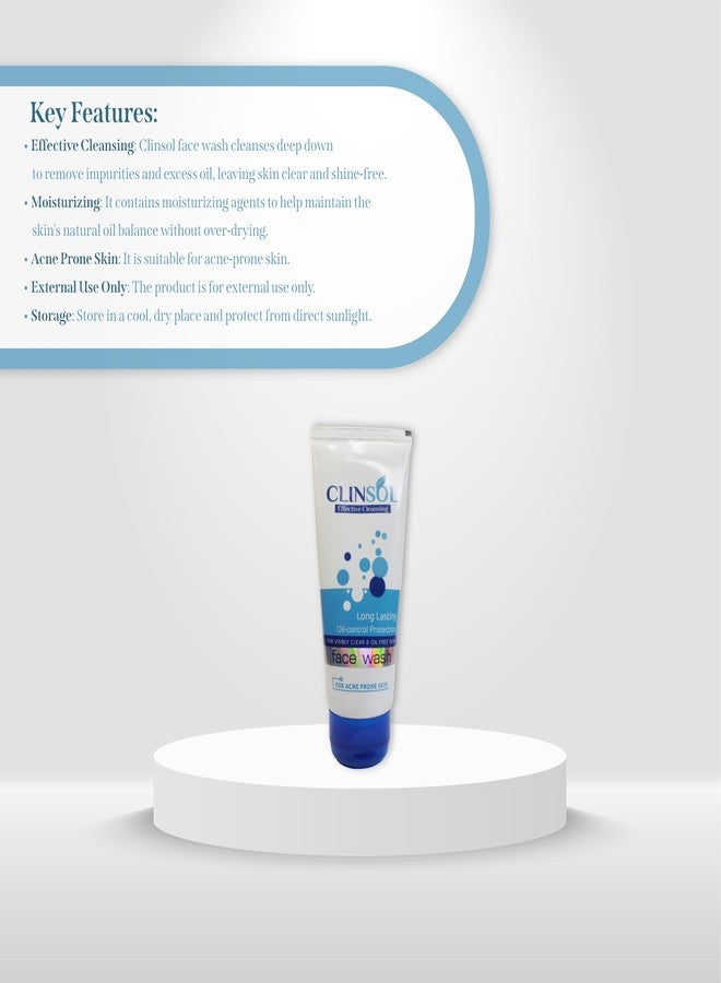 Clinsol Oil Control Face Wash, For for Acne Prone Skin & Oil Control Protection, Long Lasting - 70g (Pack of 3) - Image 5