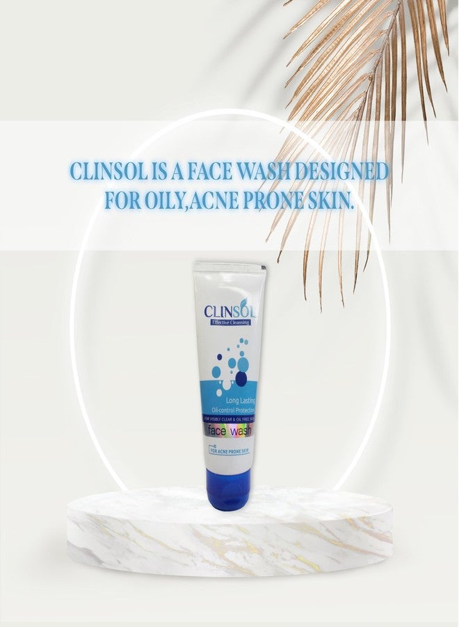Clinsol Oil Control Face Wash, For for Acne Prone Skin & Oil Control Protection, Long Lasting - 70g (Pack of 3) - Image 4