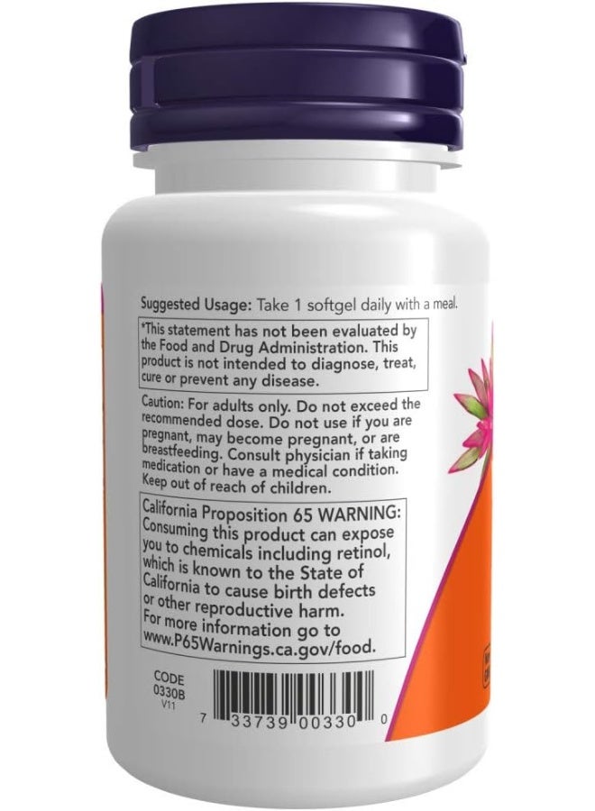 NOW Foods Vitamin A 10,000 IU - Essential Nutrition for Eye, Skin, and Immune Health - 100 Softgels - Image 3