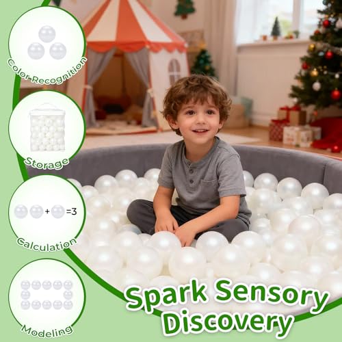 TRENDPLAY Plastic Balls for Ball Pits - Pack of 50 Hollow Balls- Safe and Exciting Playtime - Perfectly for Baby Pools, Birthday Party Decoration, Pearl White - Image 3
