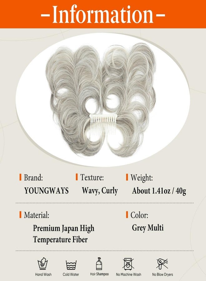 youngways Messy Bun Hair Piece Side Comb Clip in Hair Bun Hairpiece for Women Short Natural Straight Versatile Adjustable Styles Easy Hair pieces (Grey Multi-C) - Image 2