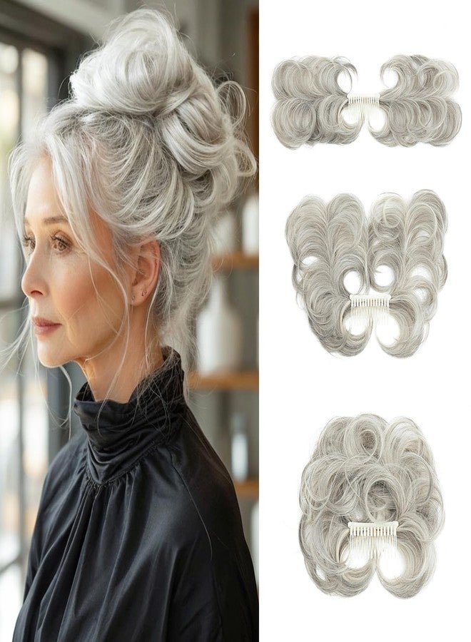 youngways Messy Bun Hair Piece Side Comb Clip in Hair Bun Hairpiece for Women Short Natural Straight Versatile Adjustable Styles Easy Hair pieces (Grey Multi-C) - Image 1