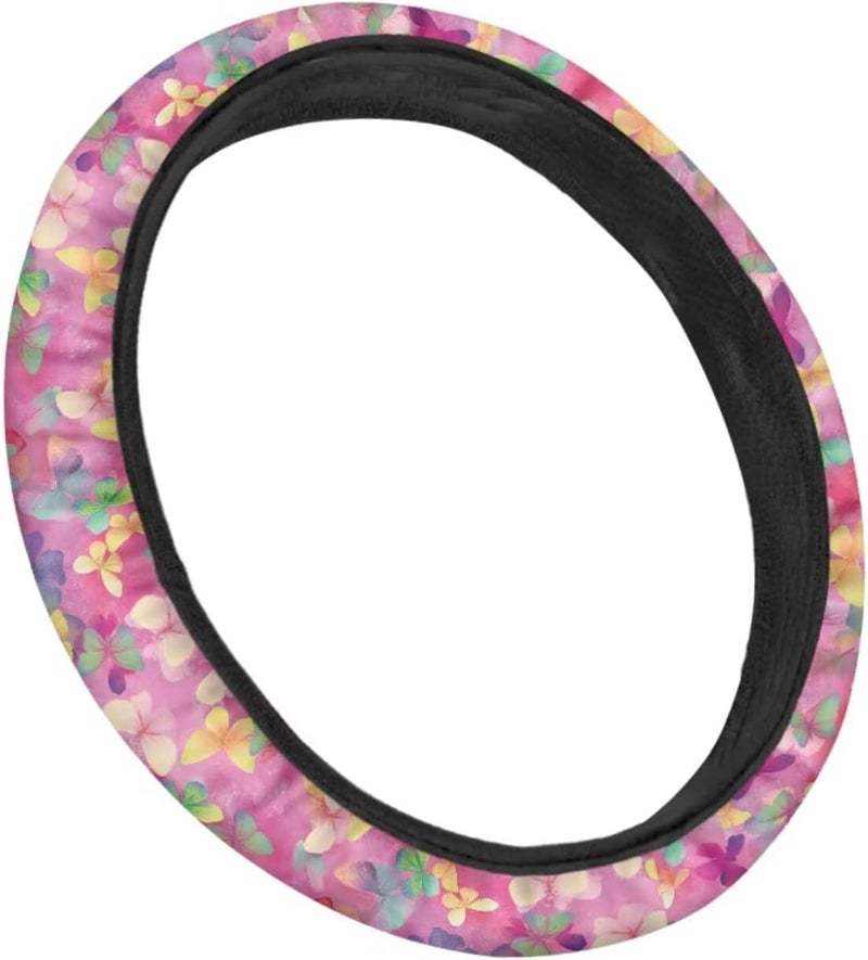 Universal Steering Wheel Cover, 15-inch Non-Slip Driving Accessories, Polyester for Car & Truck(Dreamy Pastel Butterfly) - Image 3