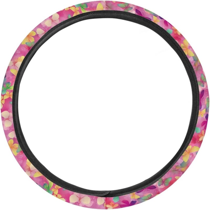 Universal Steering Wheel Cover, 15-inch Non-Slip Driving Accessories, Polyester for Car & Truck(Dreamy Pastel Butterfly) - Image 2