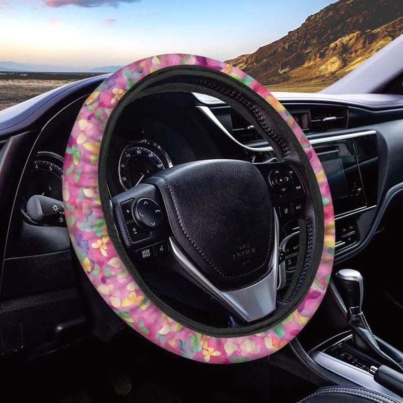 Universal Steering Wheel Cover, 15-inch Non-Slip Driving Accessories, Polyester for Car & Truck(Dreamy Pastel Butterfly) - Image 1