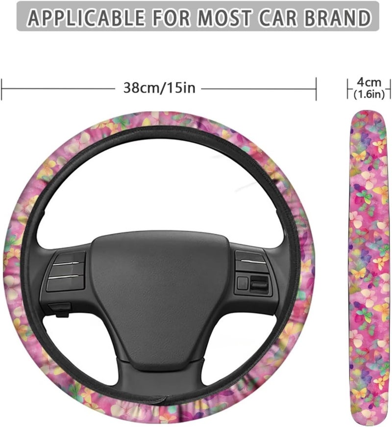 Universal Steering Wheel Cover, 15-inch Non-Slip Driving Accessories, Polyester for Car & Truck(Dreamy Pastel Butterfly) - Image 5