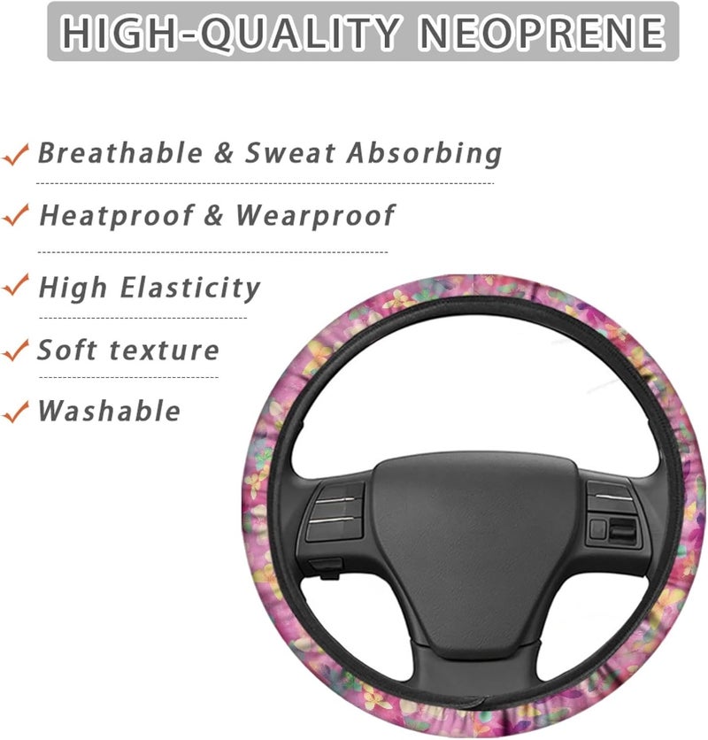 Universal Steering Wheel Cover, 15-inch Non-Slip Driving Accessories, Polyester for Car & Truck(Dreamy Pastel Butterfly) - Image 4