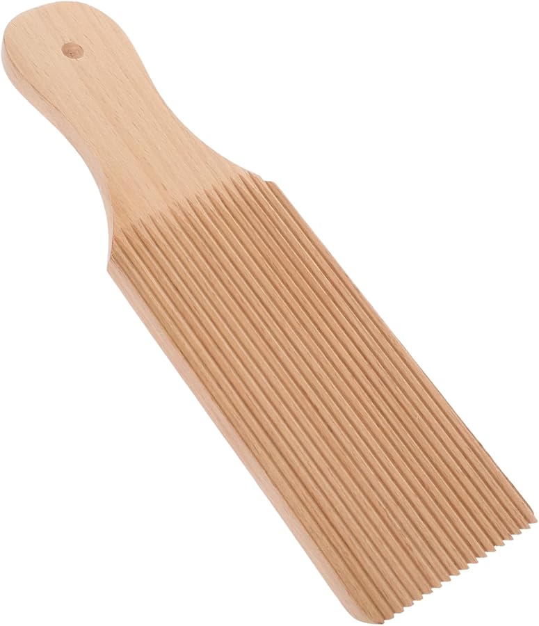 Wooden Cavatelli Pasta Maker Tool with Stripe Design for Homemade Gnocchi and Sauce Holding - Image 1
