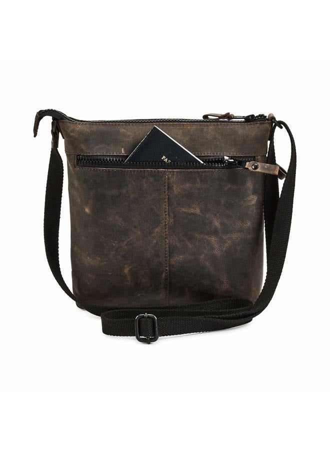 COCHOA Women's Real Leather Small Triple Zip Crossbody Bags Purse Travel Bag, Coffee Crazy Horse, 9" x 9" x 1.5" - Image 5