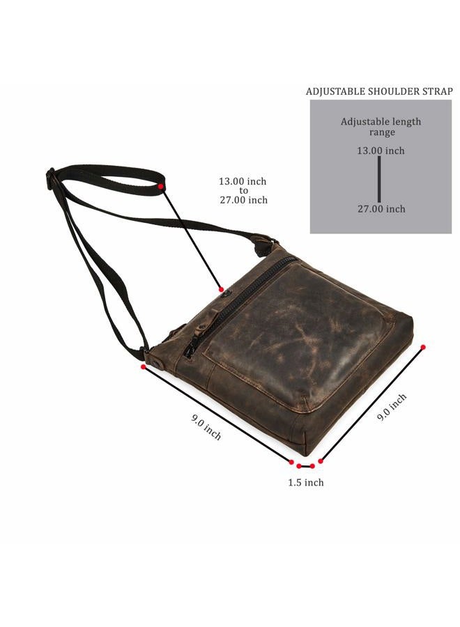 COCHOA Women's Real Leather Small Triple Zip Crossbody Bags Purse Travel Bag, Coffee Crazy Horse, 9" x 9" x 1.5" - Image 3