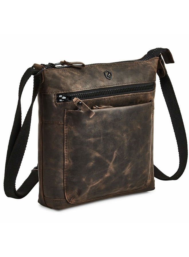 COCHOA Women's Real Leather Small Triple Zip Crossbody Bags Purse Travel Bag, Coffee Crazy Horse, 9" x 9" x 1.5" - Image 1
