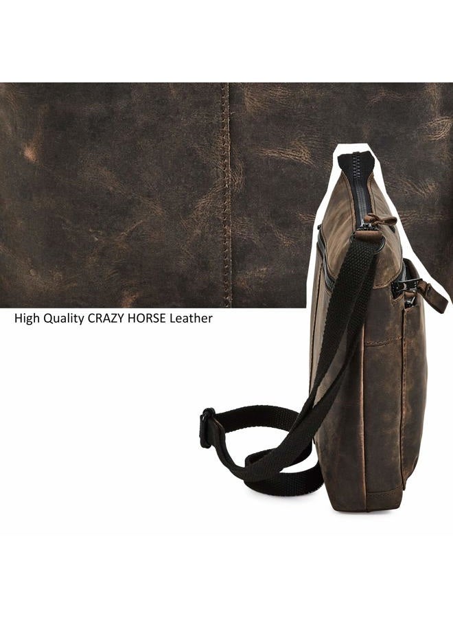 COCHOA Women's Real Leather Small Triple Zip Crossbody Bags Purse Travel Bag, Coffee Crazy Horse, 9" x 9" x 1.5" - Image 4