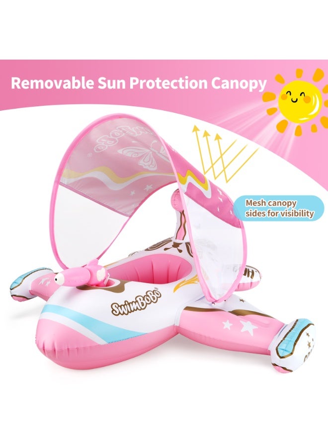 سويمبوبو عوامة سباحة للأطفال قابلة للنفخ مع مظلة واقية من الشمس للأطفال من سن 3 سنوات فما فوق - طائرة وردية - Image 3