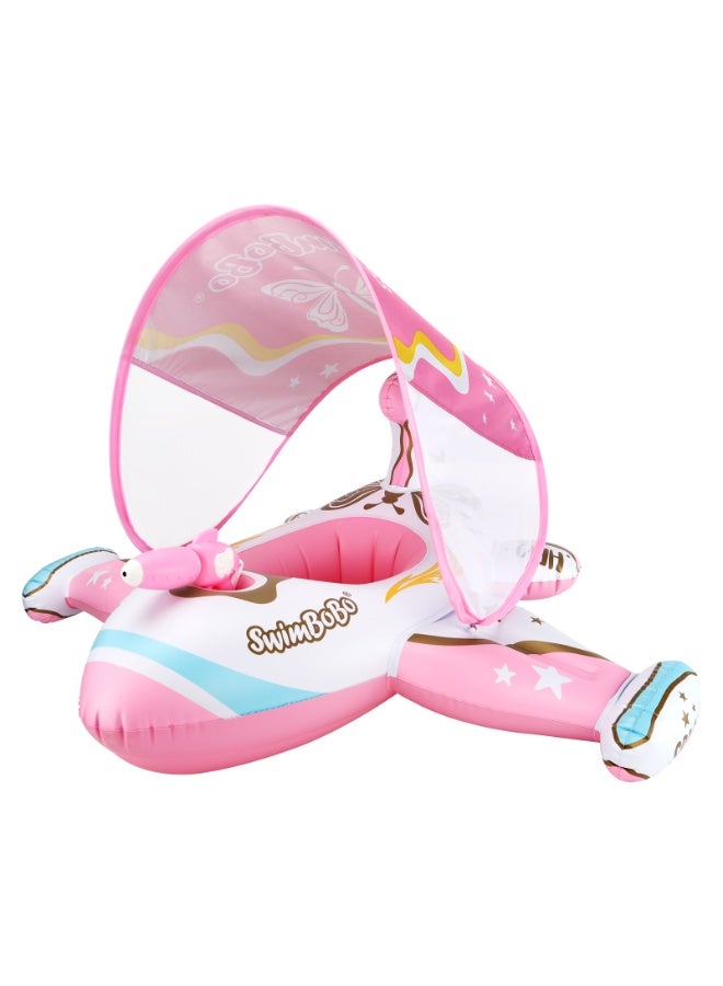 سويمبوبو عوامة سباحة للأطفال قابلة للنفخ مع مظلة واقية من الشمس للأطفال من سن 3 سنوات فما فوق - طائرة وردية - Image 1