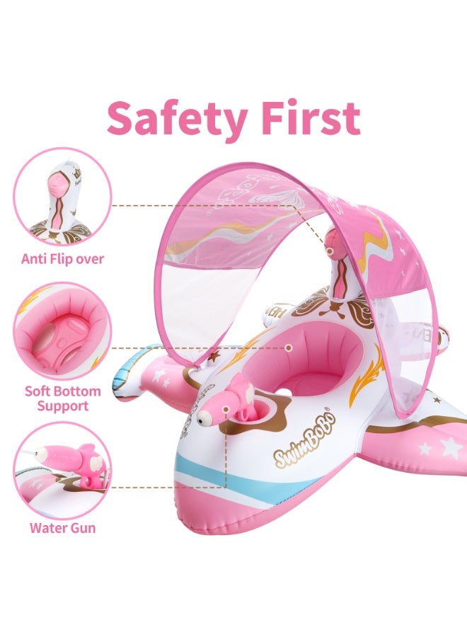 سويمبوبو عوامة سباحة للأطفال قابلة للنفخ مع مظلة واقية من الشمس للأطفال من سن 3 سنوات فما فوق - طائرة وردية - Image 4