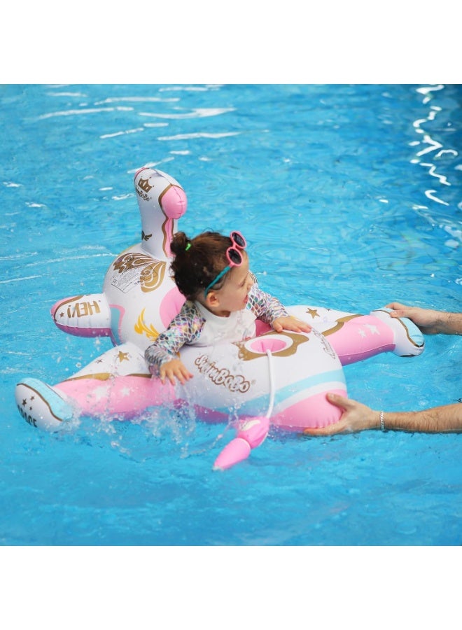 سويمبوبو عوامة سباحة للأطفال قابلة للنفخ مع مظلة واقية من الشمس للأطفال من سن 3 سنوات فما فوق - طائرة وردية - Image 2