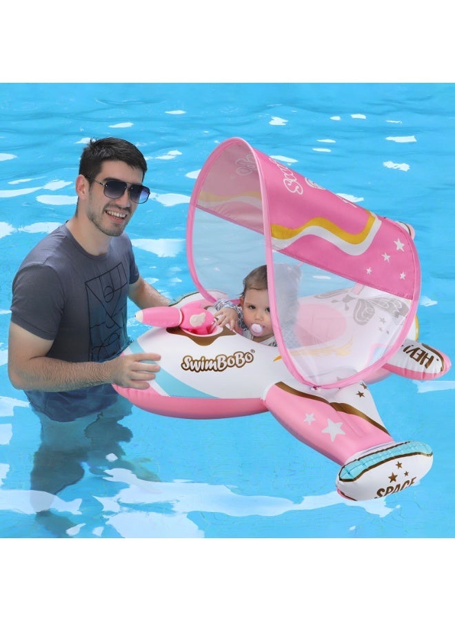 سويمبوبو عوامة سباحة للأطفال قابلة للنفخ مع مظلة واقية من الشمس للأطفال من سن 3 سنوات فما فوق - طائرة وردية - Image 5
