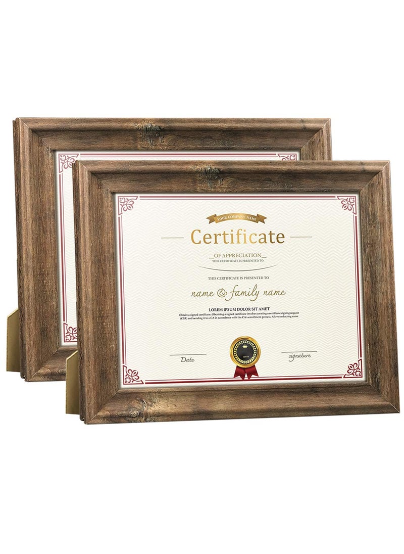 ZBEIVAN ZBEIVAN 2 Pack 85 x 11 Certificate Picture Frames Set Brown Rustic Diploma Document Award Photo Frame for Tabletop Stand or Wall Hanging 