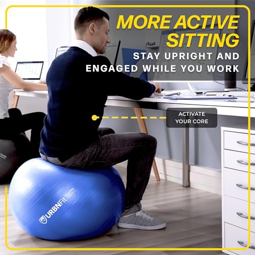 URBNFit Exercise Ball - Yoga Ball in Multiple Sizes for Yoga, Pilates, Pregnancy, Stability - Anti-Burst Swiss Balance Ball w/Quick Pump – Office Ball Chair for Home and Gym – 18 Inch - Black - Image 5