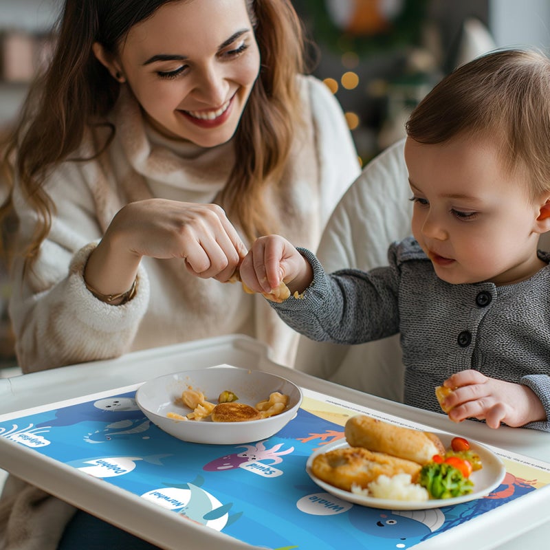 CartaChic أغطية طاولة قابلة للتخلص للأطفال الصغار، حصائر طاولة لاصقة بلاستيكية للأطفال للمطاعم، الحفلات، رياض الأطفال وطاولة الطعام - 5 تصاميم ممتعة: الأبجدية، البحر، أعماق البحر، الطريق، حيوانات حديقة الحيوان، 40 عبوة بحجم 12x18 بوصة - Image 2