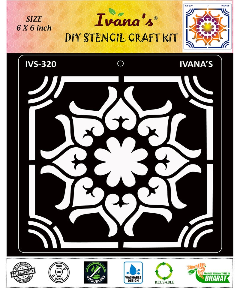 Ivana's Mandala Art Reusable Stencil for Art & Craft, DIY Decorative Stencil for Painting on Canvas, Fabric, Cloth, Paper, Glass, Furniture and Wall, Size - 6 x 6 inch, Pack of 1, IVS-320 - Image 1