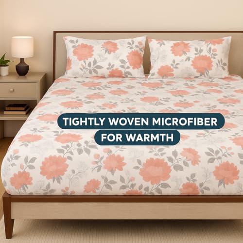 ARLinen Microfiber Bedsheet for King Bed with 2 Pillow Covers Breathable | Romantic Floral Design King Bed Sheet - Blush Petals - Image 3