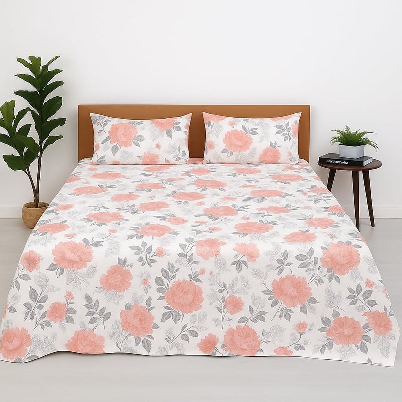 ARLinen Microfiber Bedsheet for King Bed with 2 Pillow Covers Breathable | Romantic Floral Design King Bed Sheet - Blush Petals - Image 5