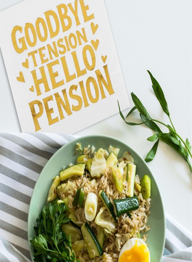 Pandecor 50 Pack Gold and White Retirement Paper Cocktail Napkins,GOODBYE TENSION HELLO PENSION Funny Farewell Celebration Party Supplies - Image 5